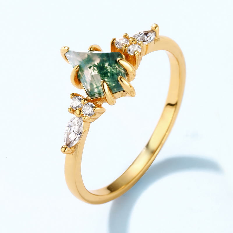 Olivenorma 2Pcs Moss Agate White Zircon Five-Prong Ring - image 3