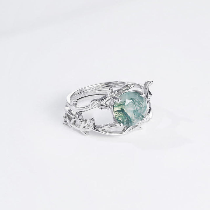 Olivenorma 2Pcs Moss Agate Leaf Vine S925 Silver Ring - image 8