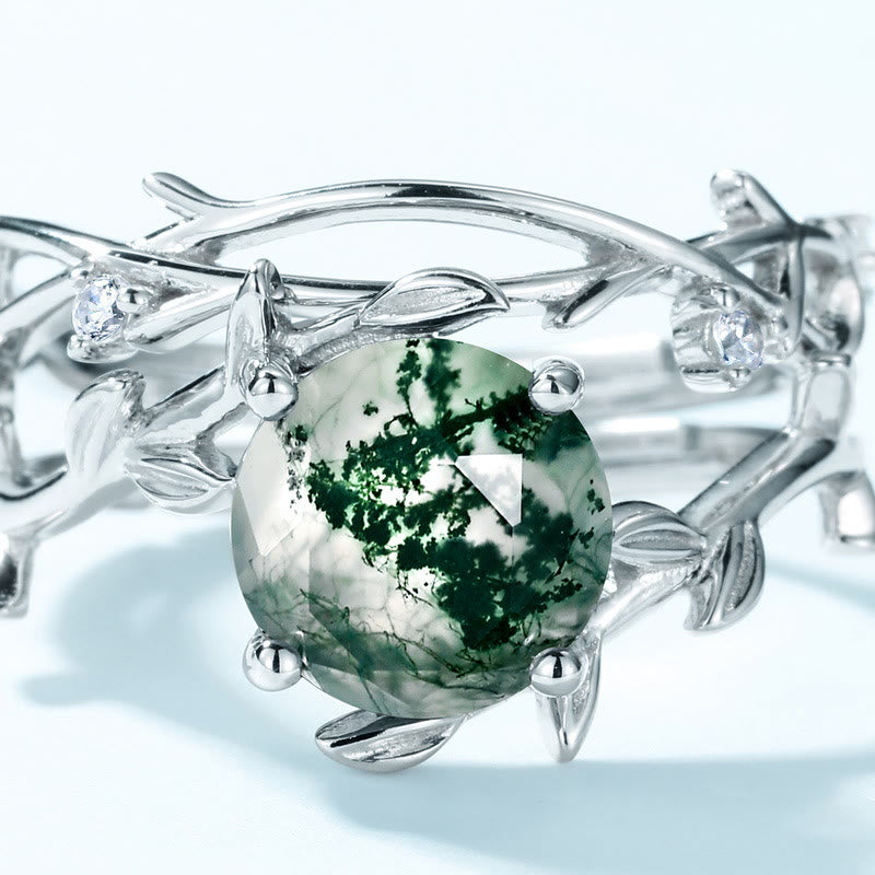 Olivenorma 2Pcs Moss Agate Leaf Vine S925 Silver Ring - image 9