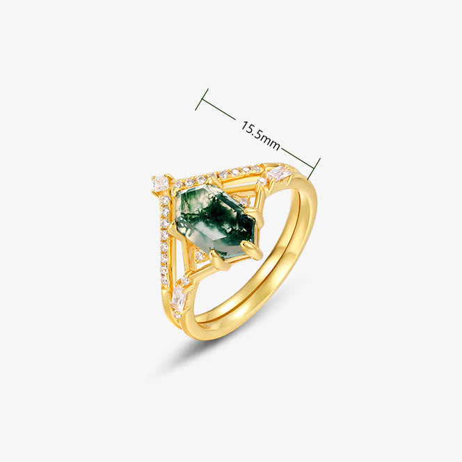 Olivenorma 2Pcs Hexagonal Moss Agate S925 Silver Ring - image 6