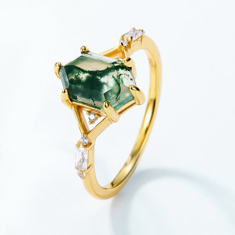 Olivenorma 2Pcs Hexagonal Moss Agate S925 Silver Ring - image 3
