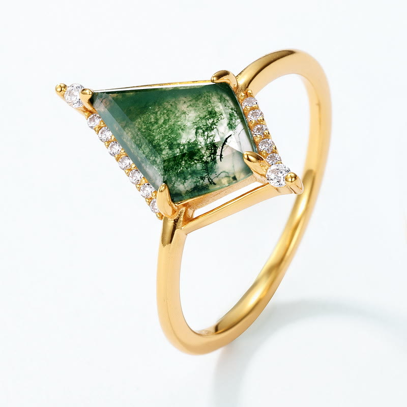 Olivenorma 2Pcs Diamond Moss Agate S925 Silver Ring - image 3