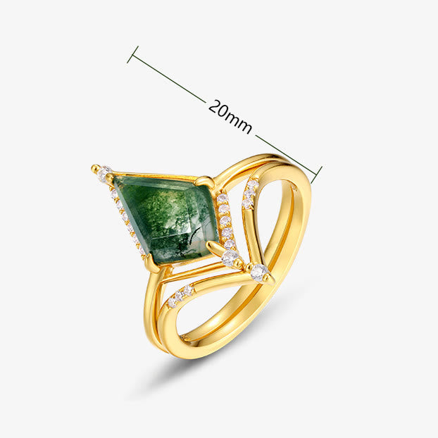 Olivenorma 2Pcs Diamond Moss Agate S925 Silver Ring - image 6