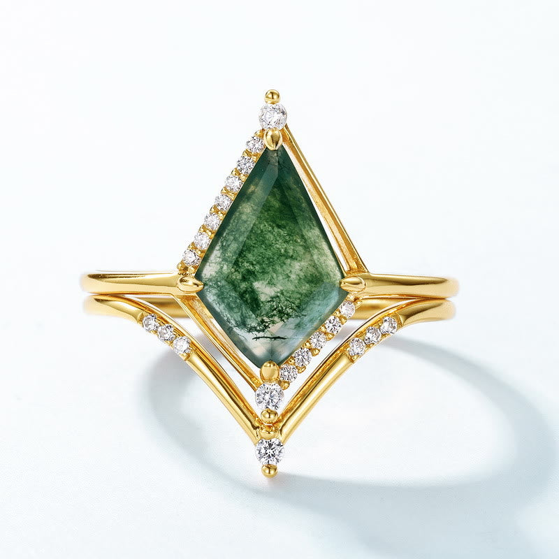 Olivenorma 2Pcs Diamond Moss Agate S925 Silver Ring - image 1
