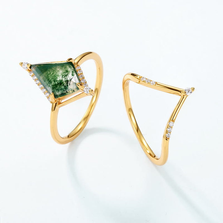 Olivenorma 2Pcs Diamond Moss Agate S925 Silver Ring - image 2