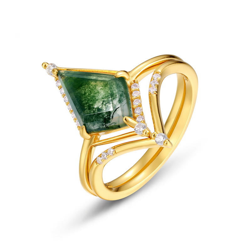 Olivenorma 2Pcs Diamond Moss Agate S925 Silver Ring - 8 - image 0