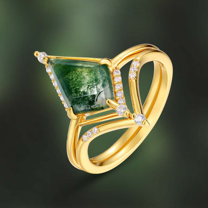 Olivenorma 2Pcs Diamond Moss Agate S925 Silver Ring - image 5