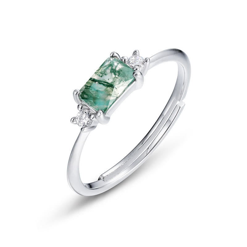 Olivenorma Simple Rectangular Faceted Moss Agate S925 Silver Ring - Moss Agate - image 0