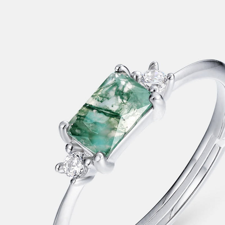 Olivenorma Simple Rectangular Faceted Moss Agate S925 Silver Ring - Moss Agate - image 0