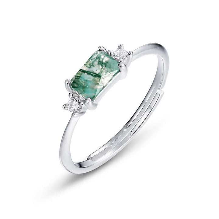 Olivenorma Simple Rectangular Faceted Moss Agate S925 Silver Ring - Moss Agate - image 0