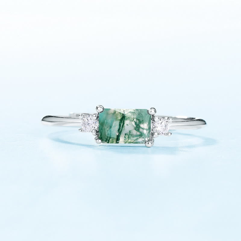 Olivenorma Simple Rectangular Faceted Moss Agate S925 Silver Ring - image 1