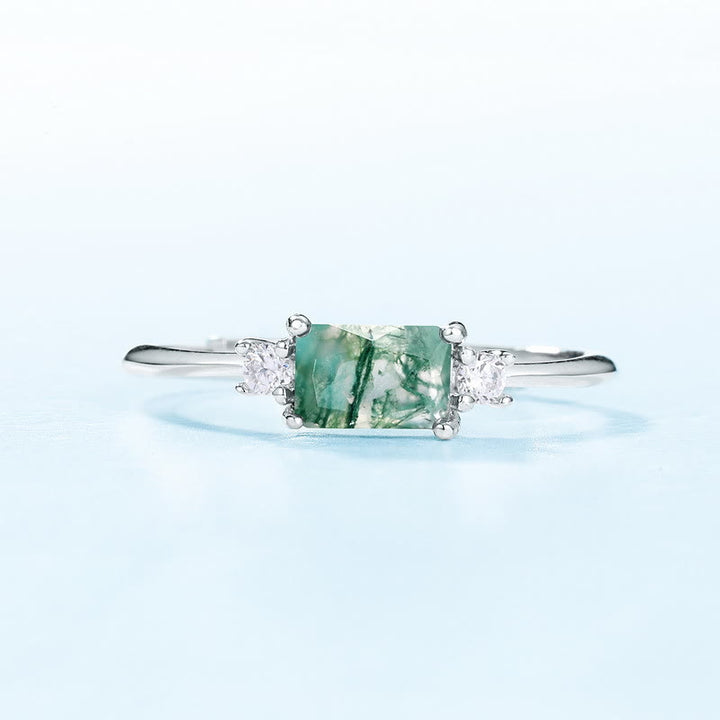 Olivenorma Simple Rectangular Faceted Moss Agate S925 Silver Ring - image 1