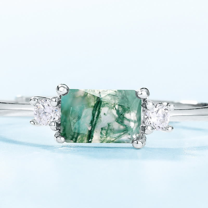 Olivenorma Simple Rectangular Faceted Moss Agate S925 Silver Ring - image 3