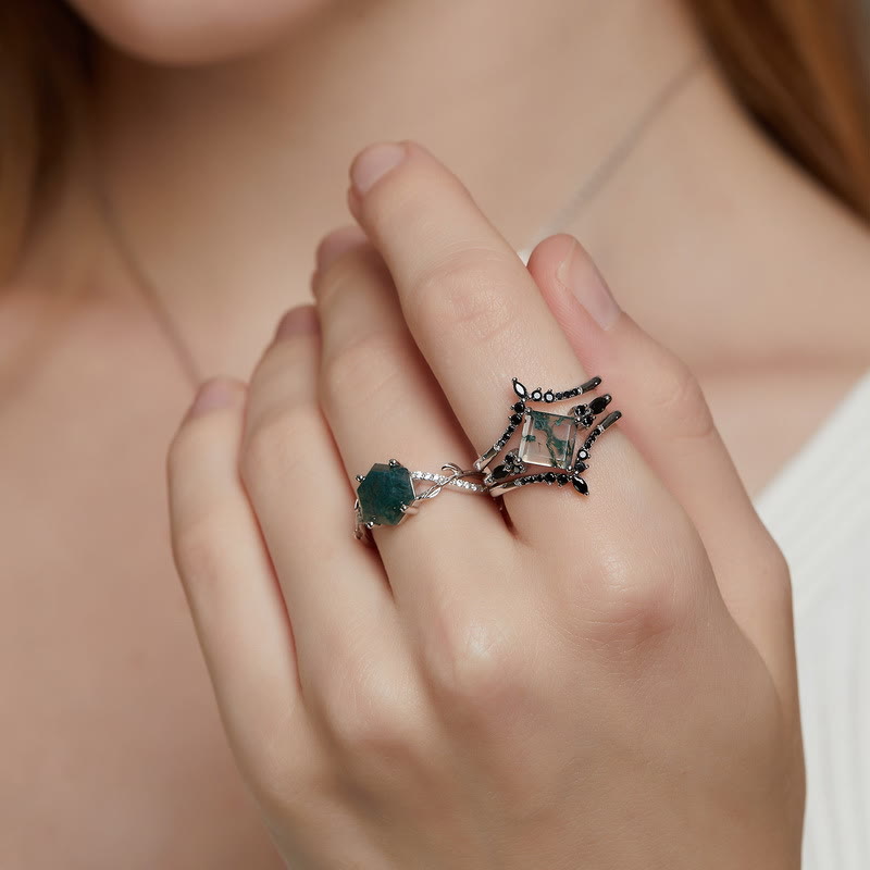 Olivenorma Moss Agate Tree Vine Interlaced Design Ring - image 1