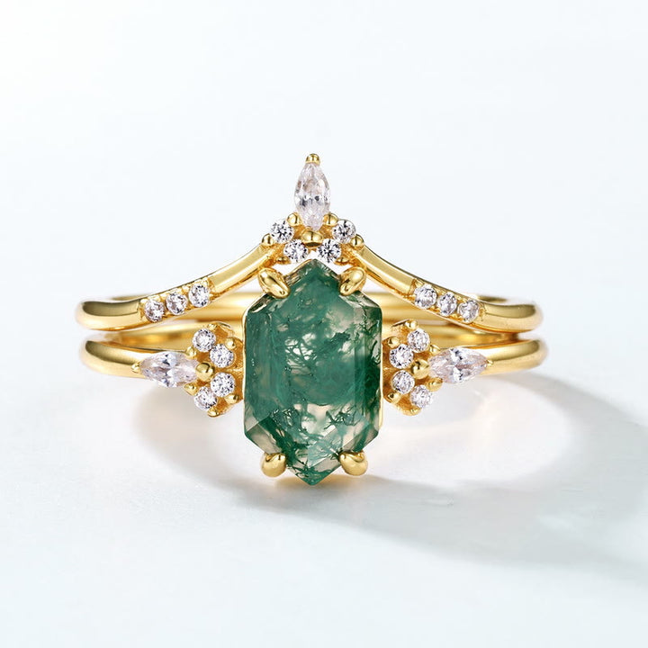 Olivenorma 2Pcs Hexagonal Moss Agate Ring - image 2