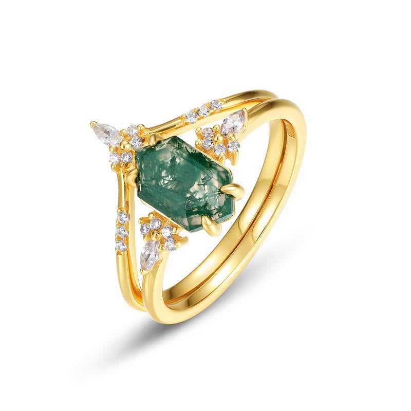 Olivenorma 2Pcs Hexagonal Moss Agate Ring - 8 - image 0