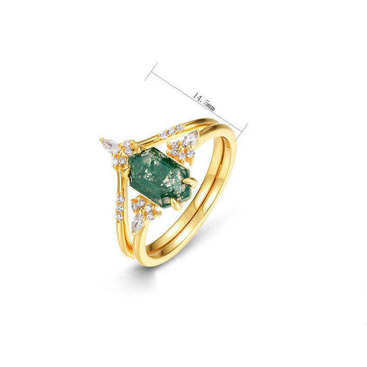 Olivenorma 2Pcs Hexagonal Moss Agate Ring - image 4