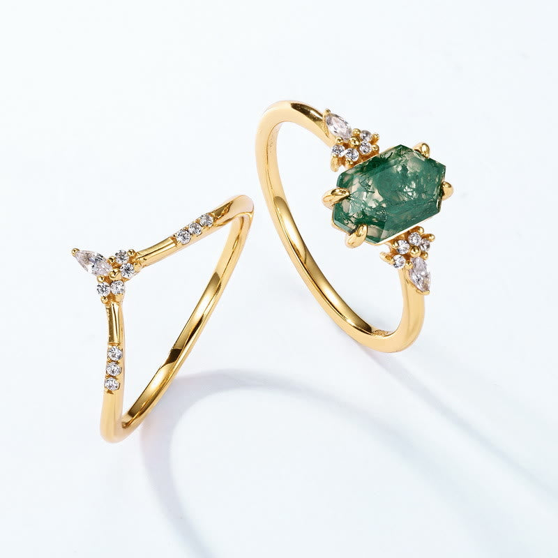 Olivenorma 2Pcs Hexagonal Moss Agate Ring - image 3