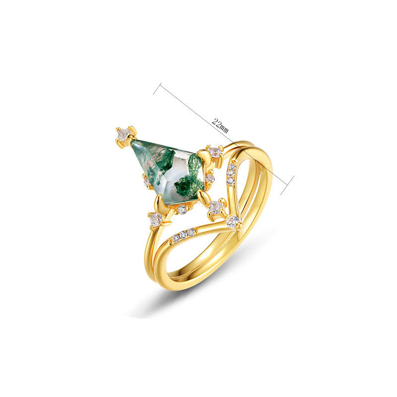 Olivenorma 2Pcs Diamond Moss Agate Crown Design Ring - image 4