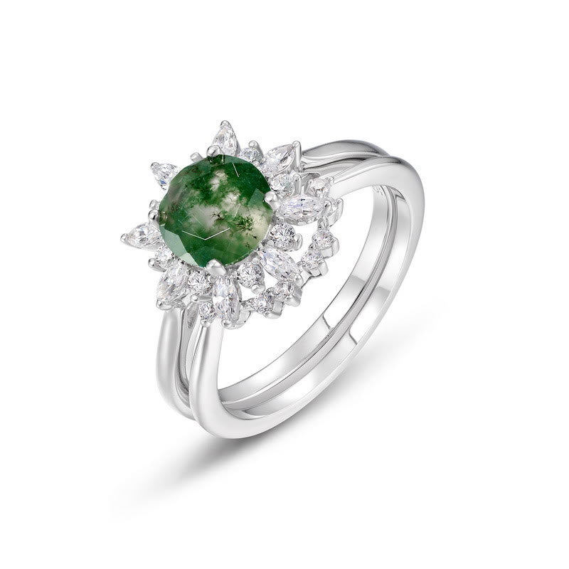 Olivenorma 2Pcs Moss Agate Sunflower Design Ring - 8 - image 0