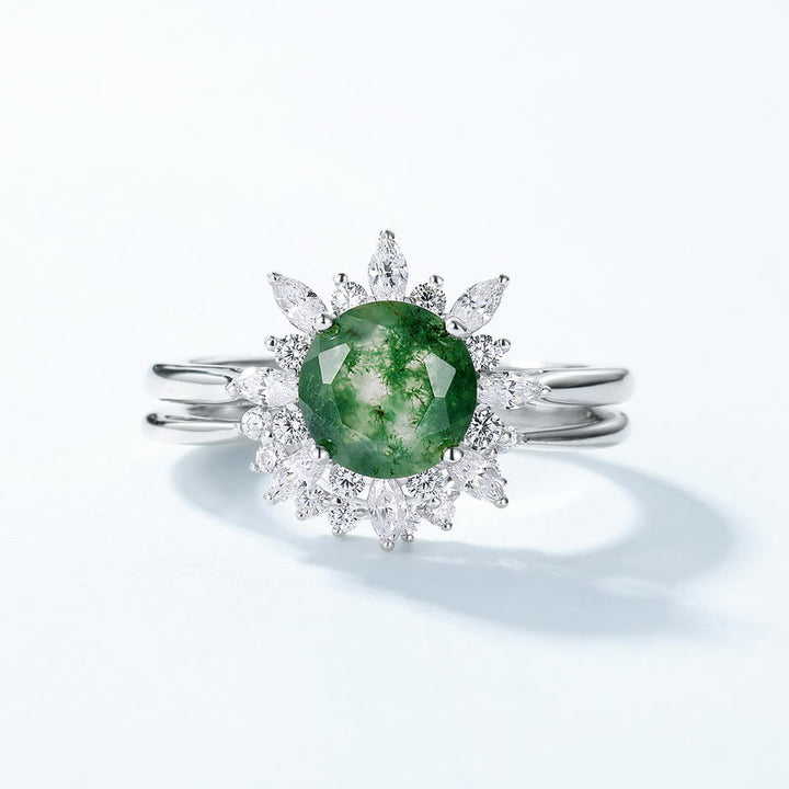 Olivenorma 2Pcs Moss Agate Sunflower Design Ring - image 4