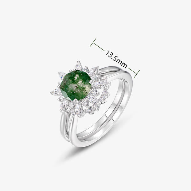 Olivenorma 2Pcs Moss Agate Sunflower Design Ring - image 7
