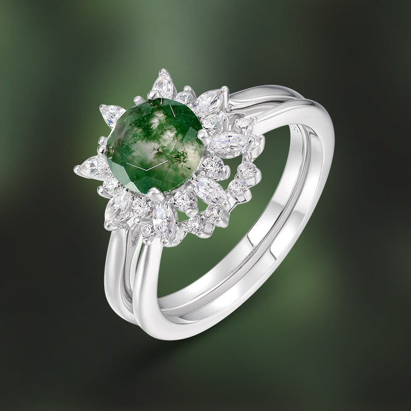 Olivenorma 2Pcs Moss Agate Sunflower Design Ring - image 6