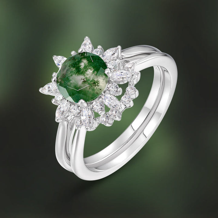 Olivenorma 2Pcs Moss Agate Sunflower Design Ring - image 6