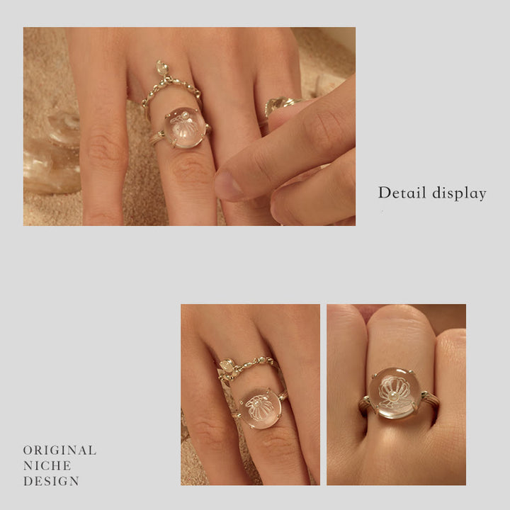 Olivenorma Clear Crystal Pearl Shell Design Ring - image 6