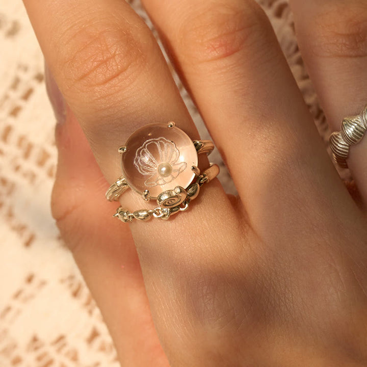 Olivenorma Clear Crystal Pearl Shell Design Ring - image 5