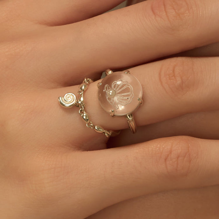Olivenorma Clear Crystal Pearl Shell Design Ring - image 0