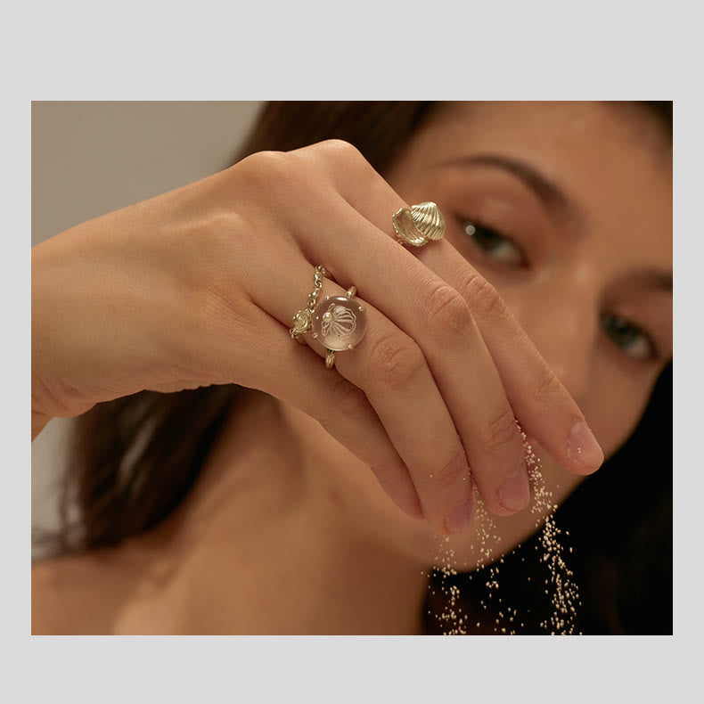 Olivenorma Clear Crystal Pearl Shell Design Ring - image 12