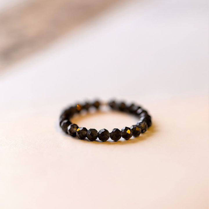 Olivenorma Extra Fine 3mm Faceted Obsidian Bead Ring - 8 - image 0