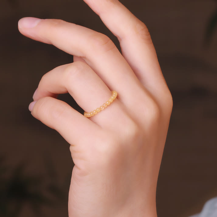 Olivenorma Extra Fine 2mm Yellow Jade Beaded Ring - image 2
