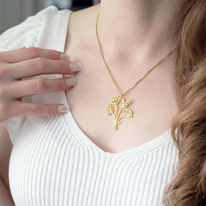 Olivenorma Custom Birth Flowers Stainless Steel Necklace - image 5