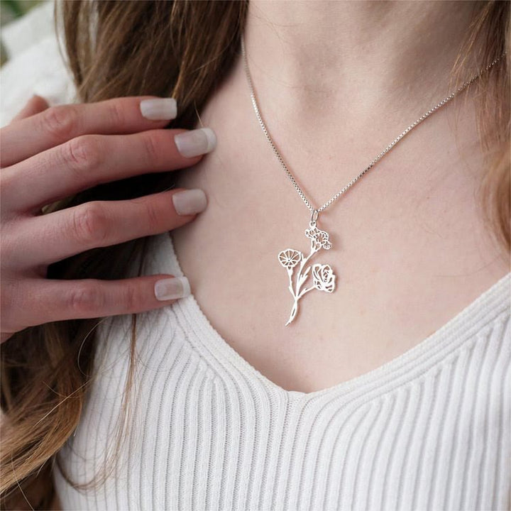 Olivenorma Custom Birth Flowers Stainless Steel Necklace - image 2