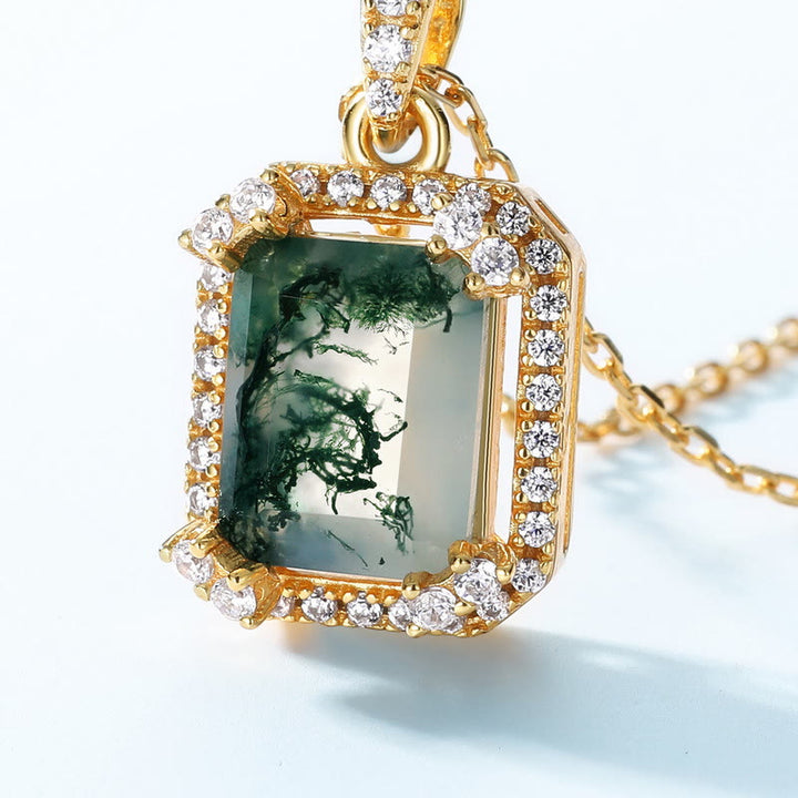 Olivenorma Square Moss Agate White Zircon Necklace - image 1
