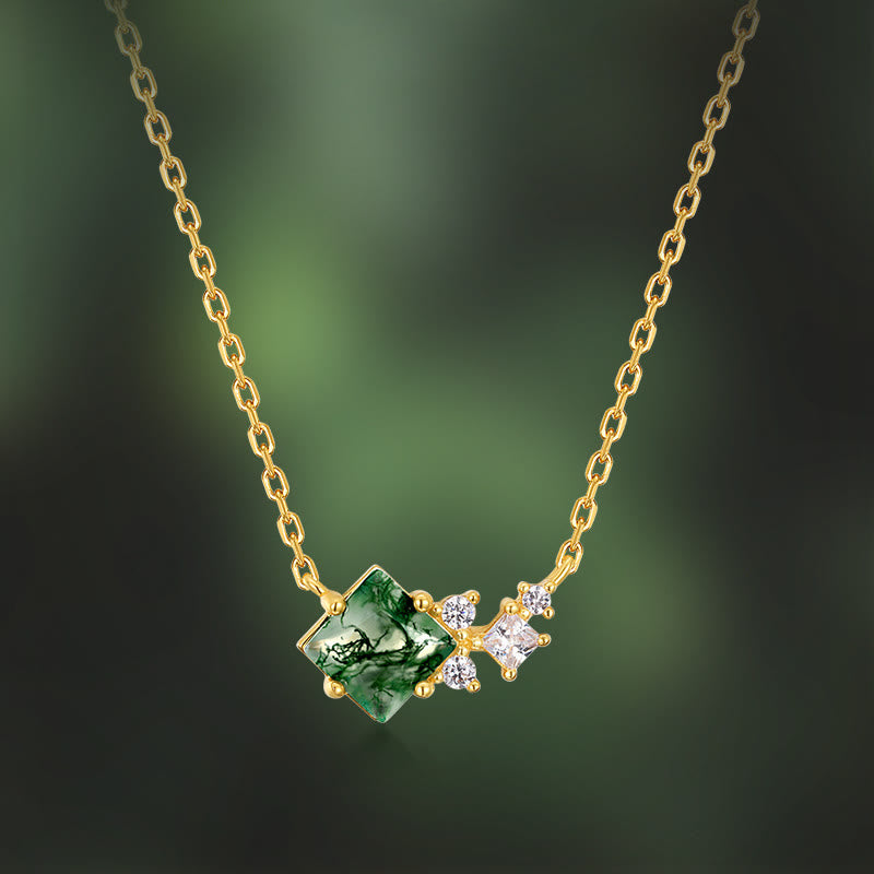 Olivenorma Square Moss Agate Sterling Silver Necklace - image 3