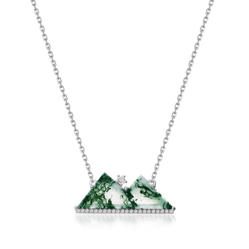 Olivenorma Mountains Moss Agate Design Necklace - Moss Agate & White Zircon - image 0