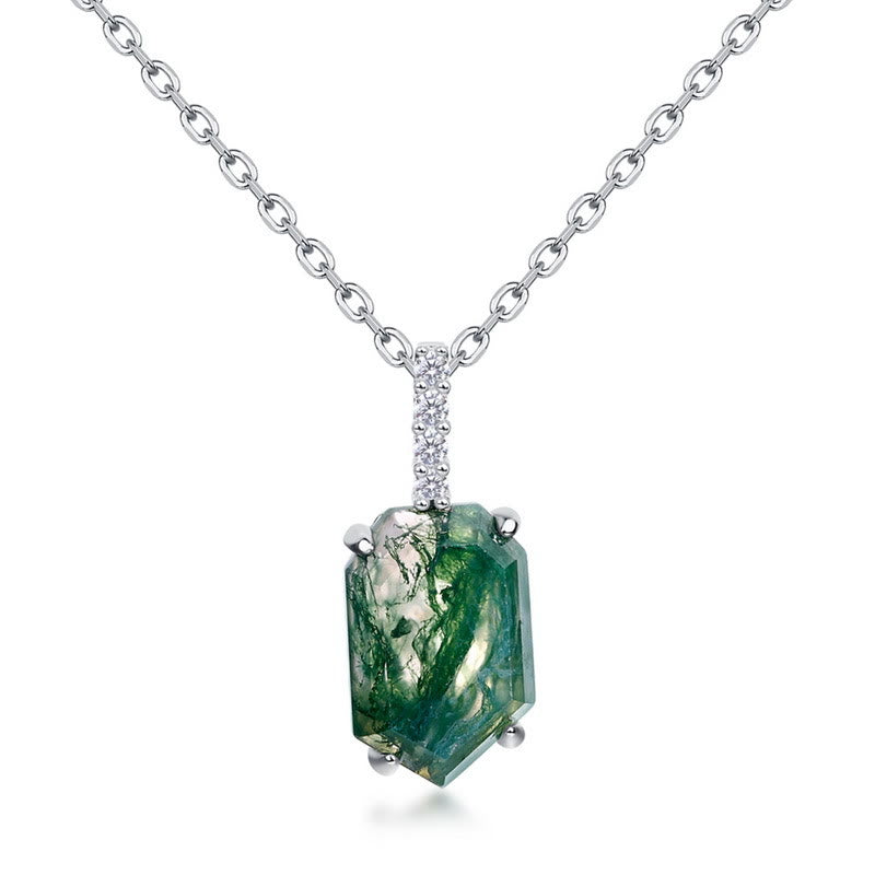 Olivenorma Four Claw Geometry Moss Agate Design Necklace - Moss Agate & White Zircon - image 0