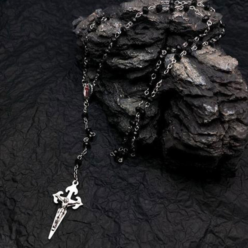 Olivenorma Heart Cat's Eye Stone Rosary Necklace - Black Onyx - image 5