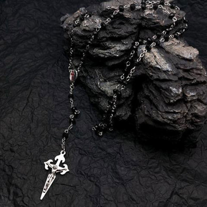 Olivenorma Heart Cat's Eye Stone Rosary Necklace - Black Onyx - image 5