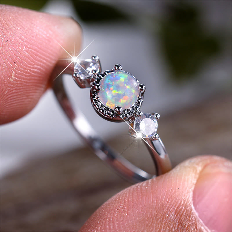 Olivenorma Four Prong Round Opal Ring - image 1