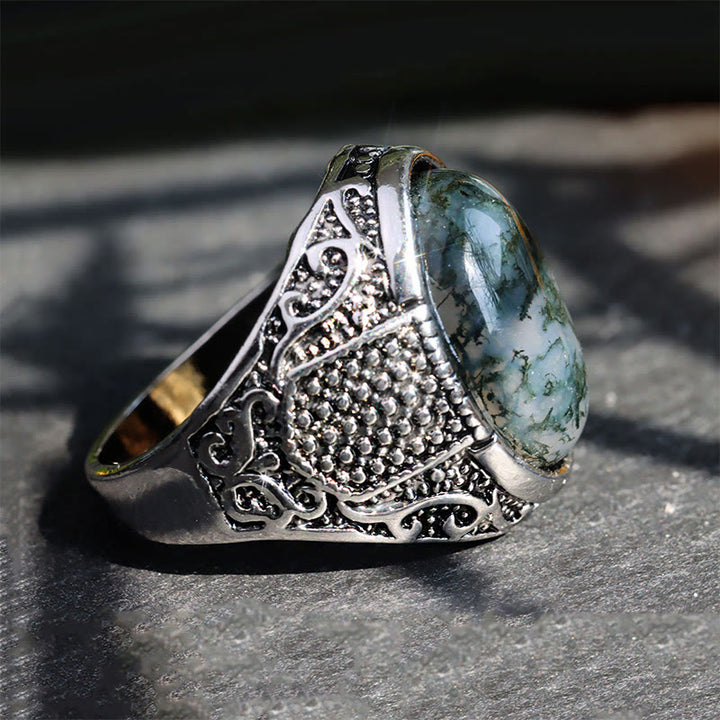 Olivenorma Green Peace - Retro Moss Agate Ring - image 5