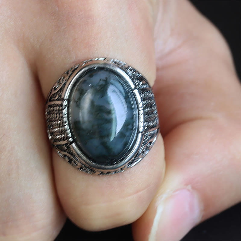Olivenorma Green Peace - Retro Moss Agate Ring - image 1