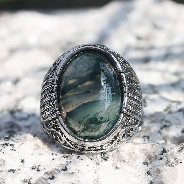 Olivenorma Green Peace - Retro Moss Agate Ring - image 2