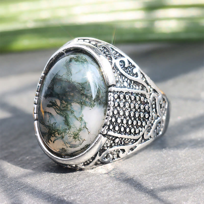 Olivenorma Green Peace - Retro Moss Agate Ring - image 4