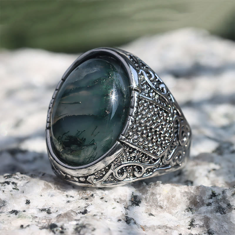 Olivenorma Green Peace - Retro Moss Agate Ring - 11 - image 0