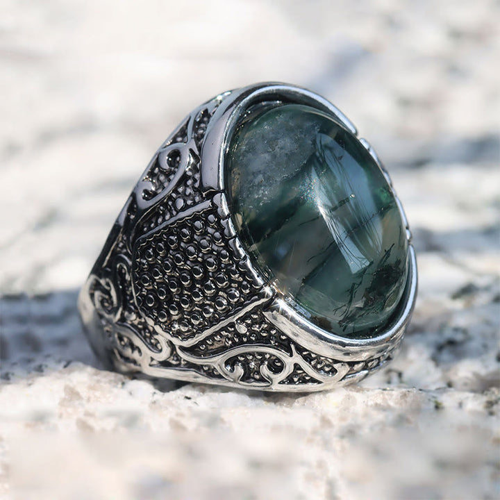 Olivenorma Green Peace - Retro Moss Agate Ring - image 3