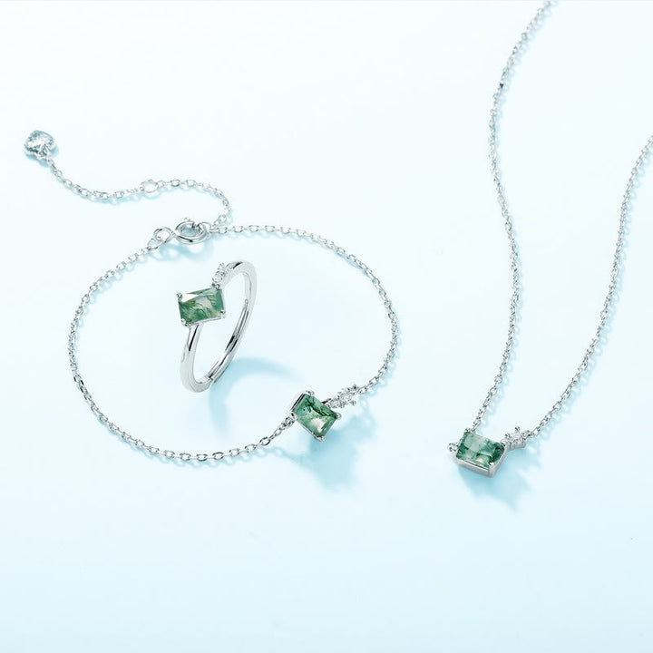 Olivenorma 3Pcs Moss Agate White Zircon Jewelry Set - 3Pcs Jewelry Set - image 0